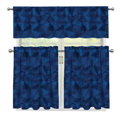 Blue Polygonal Geometric Print 3 Piece Kitchen Curtains