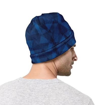 Blue Polygonal Geometric Print Beanie