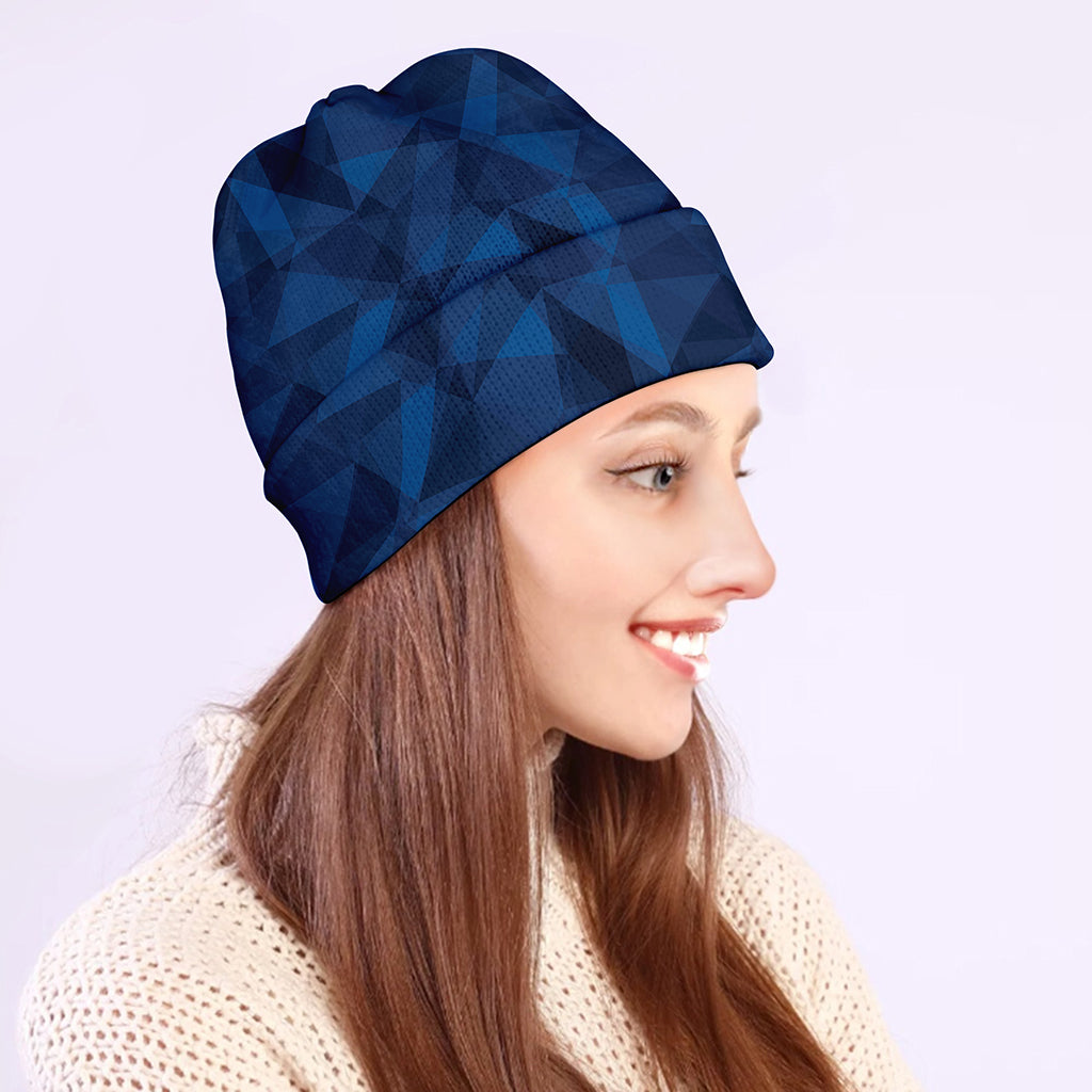 Blue Polygonal Geometric Print Beanie