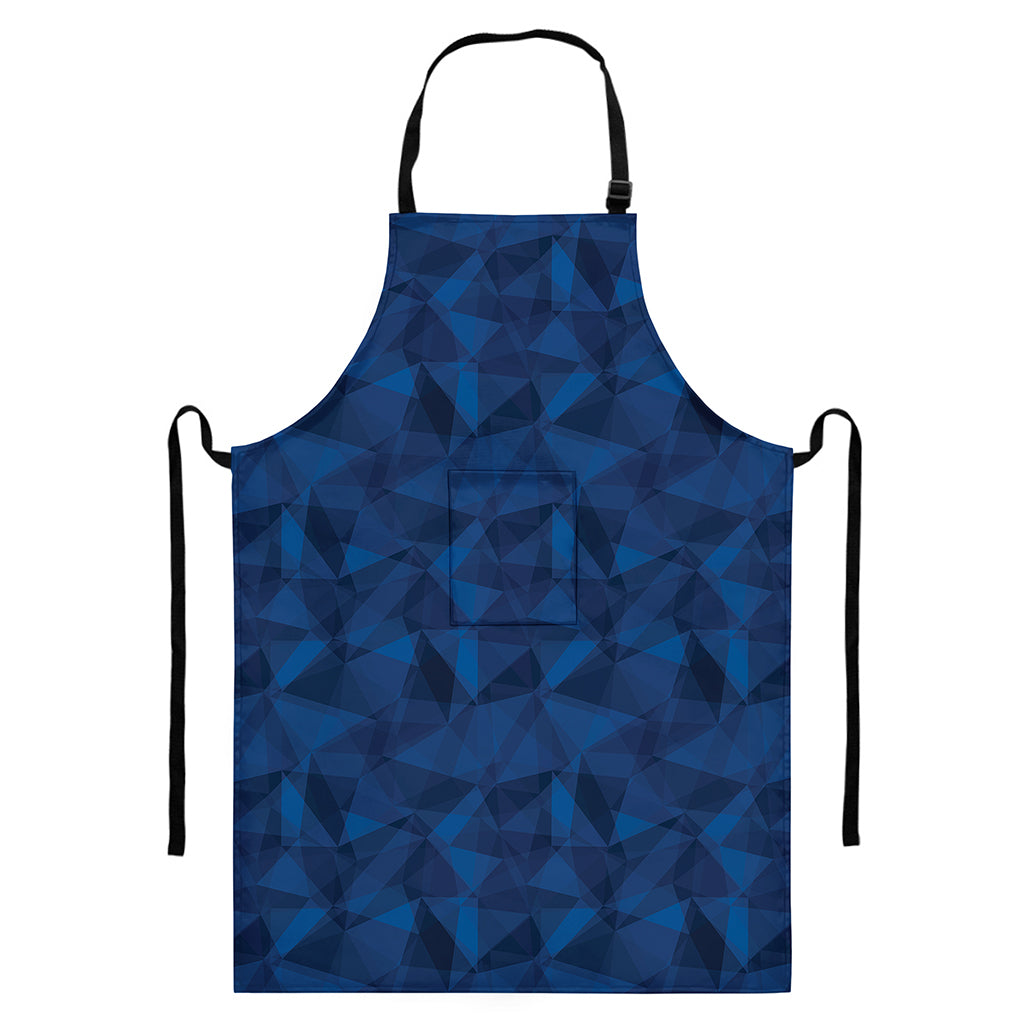 Blue Polygonal Geometric Print Bib Apron With Pocket