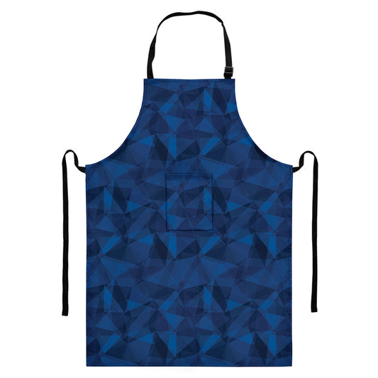 Blue Polygonal Geometric Print Bib Apron With Pocket