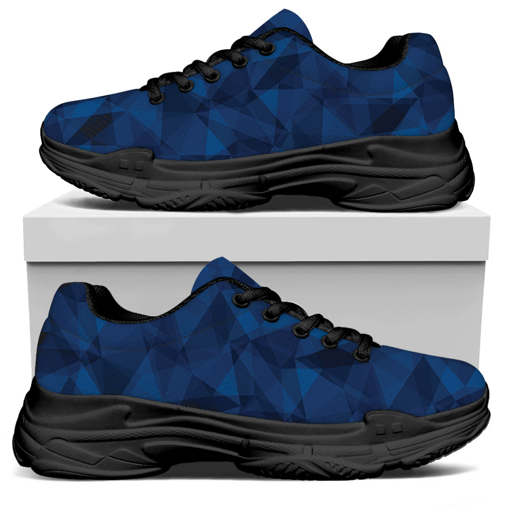 Blue Polygonal Geometric Print Black Chunky Shoes