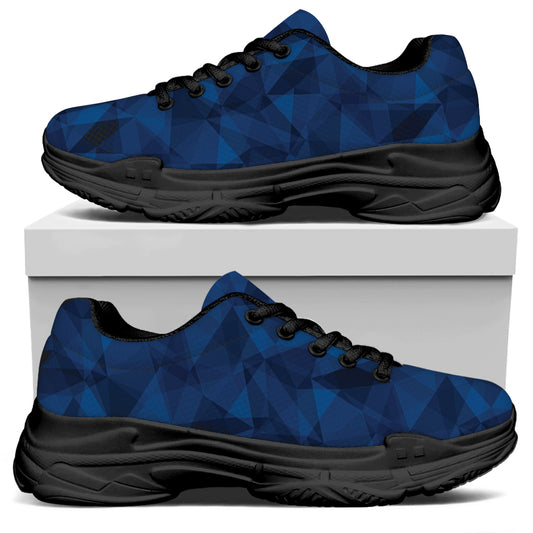 Blue Polygonal Geometric Print Black Chunky Shoes