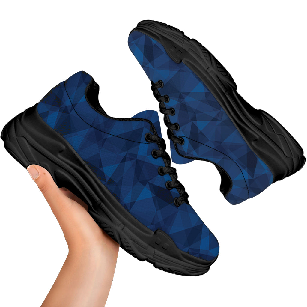 Blue Polygonal Geometric Print Black Chunky Shoes