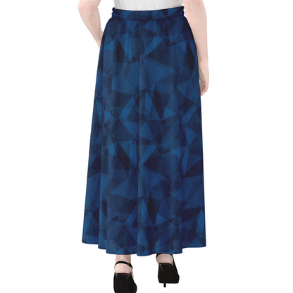 Blue Polygonal Geometric Print Chiffon Maxi Skirt
