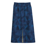 Blue Polygonal Geometric Print Cotton Front Slit Maxi Skirt