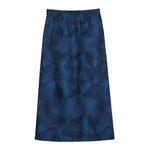 Blue Polygonal Geometric Print Cotton Front Slit Maxi Skirt