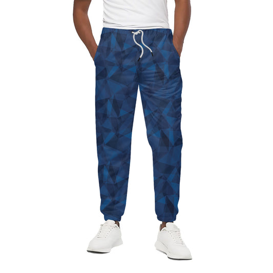 Blue Polygonal Geometric Print Cotton Pants