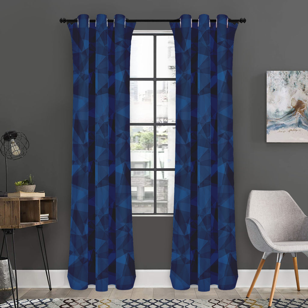 Blue Polygonal Geometric Print Curtain