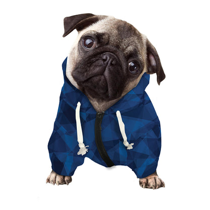 Blue Polygonal Geometric Print Dog Zip Up Hoodie