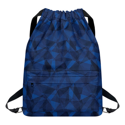 Blue Polygonal Geometric Print Drawstring Backpack