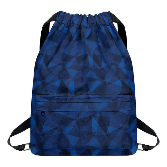 Blue Polygonal Geometric Print Drawstring Backpack