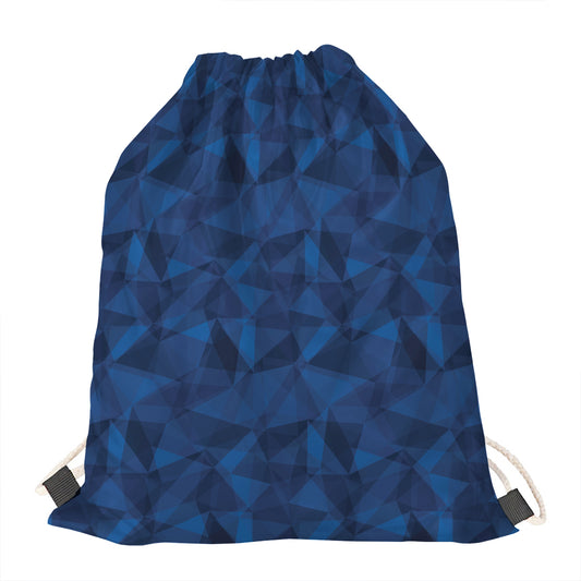 Blue Polygonal Geometric Print Drawstring Bag