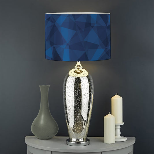 Blue Polygonal Geometric Print Drum Lamp Shade