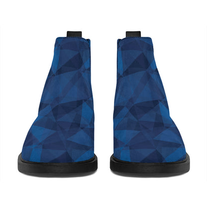 Blue Polygonal Geometric Print Flat Ankle Boots
