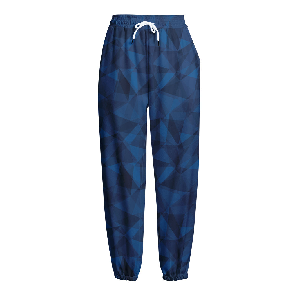 Blue Polygonal Geometric Print Fleece Lined Knit Pants