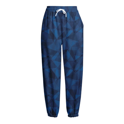 Blue Polygonal Geometric Print Fleece Lined Knit Pants