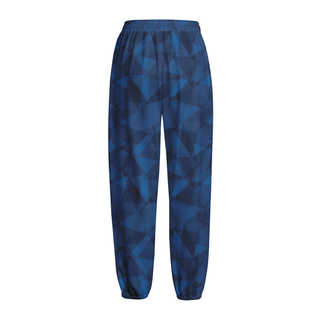 Blue Polygonal Geometric Print Fleece Lined Knit Pants