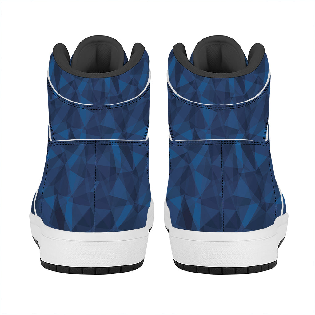 Blue Polygonal Geometric Print High Top Leather Sneakers