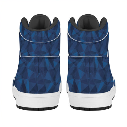 Blue Polygonal Geometric Print High Top Leather Sneakers