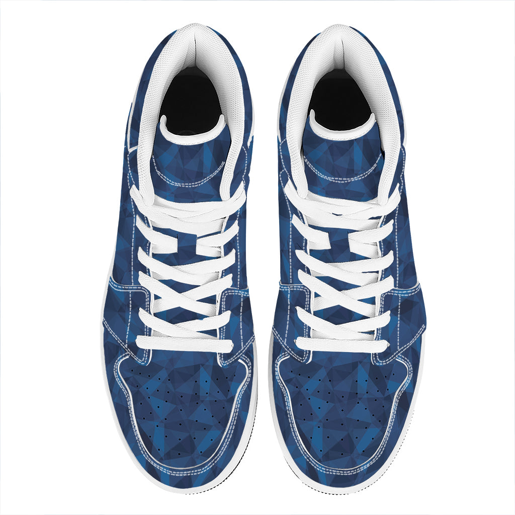 Blue Polygonal Geometric Print High Top Leather Sneakers