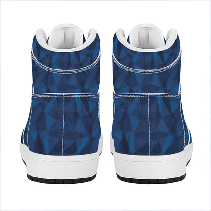 Blue Polygonal Geometric Print High Top Leather Sneakers