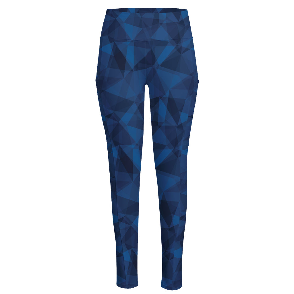 Blue Polygonal Geometric Print High-Waisted Pocket Leggings