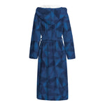 Blue Polygonal Geometric Print Hooded Bathrobe