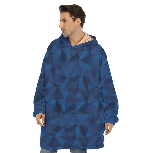Blue Polygonal Geometric Print Hoodie Blanket