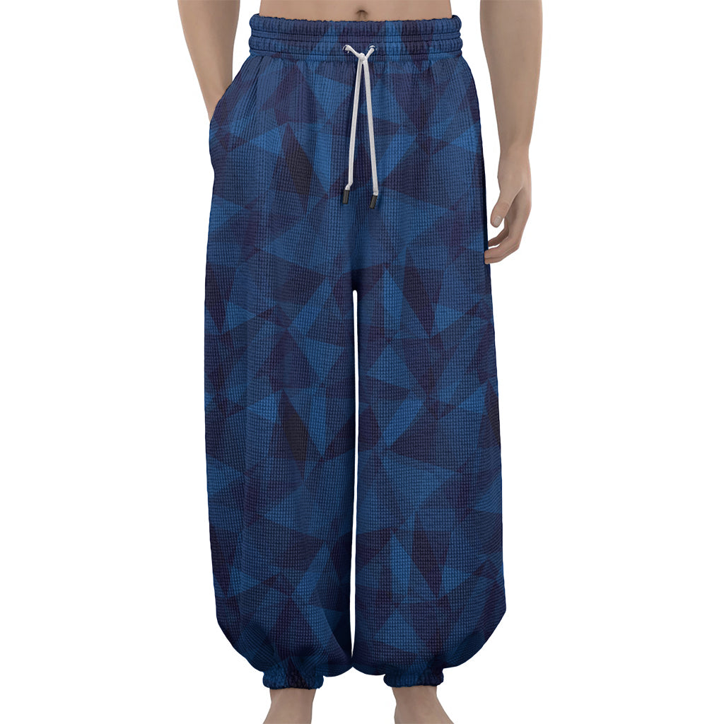 Blue Polygonal Geometric Print Lantern Pants