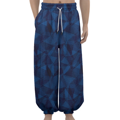 Blue Polygonal Geometric Print Lantern Pants