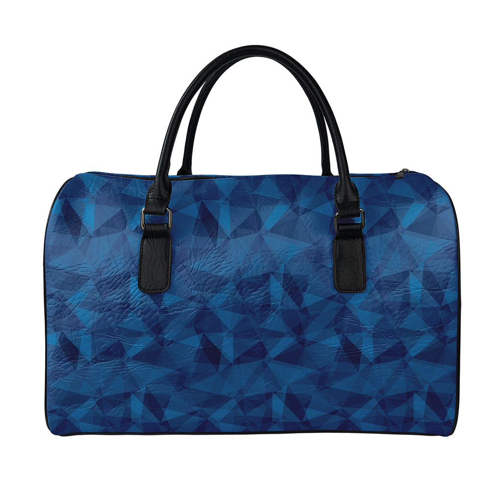 Blue Polygonal Geometric Print Leather Duffle Bag
