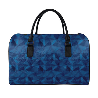 Blue Polygonal Geometric Print Leather Duffle Bag