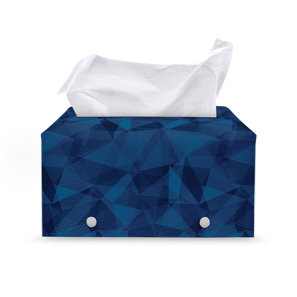 Blue Polygonal Geometric Print Leather Tissue Box Cover