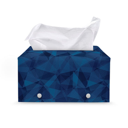 Blue Polygonal Geometric Print Leather Tissue Box Cover