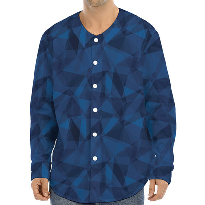 Blue Polygonal Geometric Print Long Sleeve Baseball Jersey