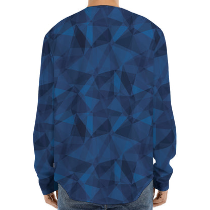 Blue Polygonal Geometric Print Long Sleeve Baseball Jersey