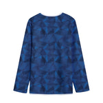 Blue Polygonal Geometric Print Long Sleeve Short Coat