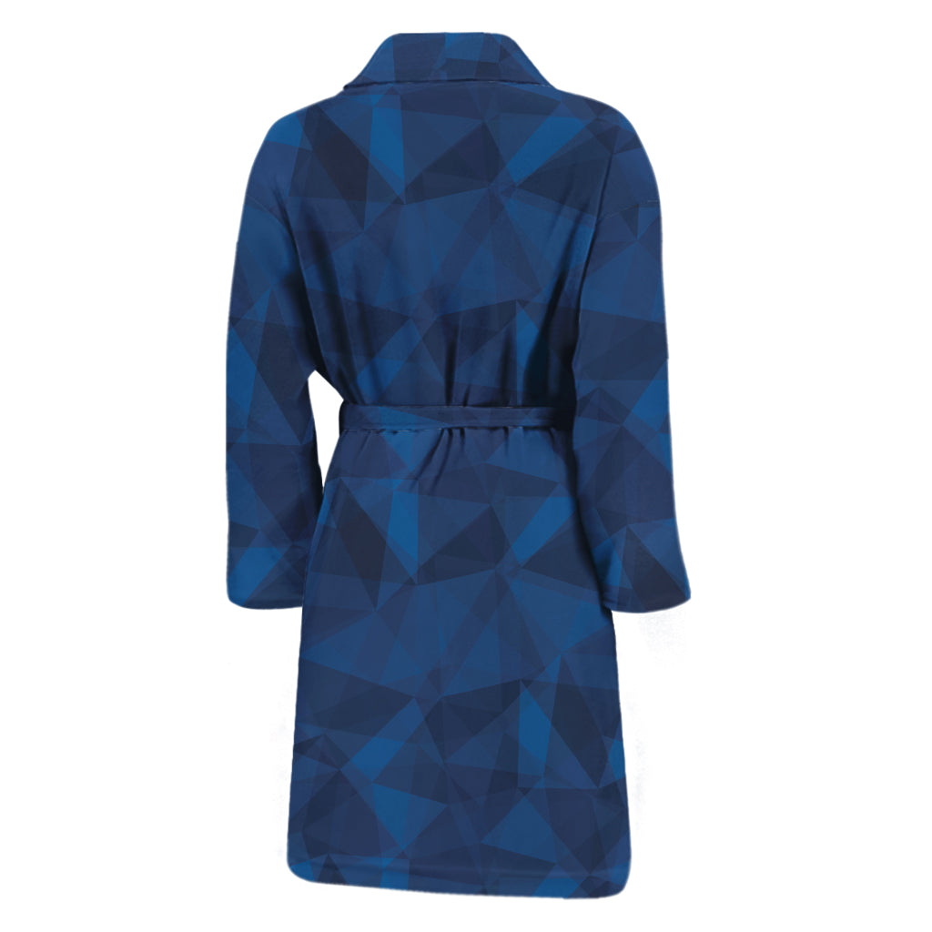 Blue Polygonal Geometric Print Men's Bathrobe