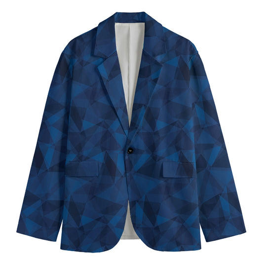 Blue Polygonal Geometric Print Men's Blazer