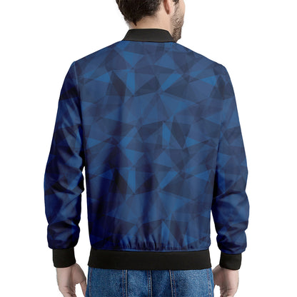 Blue Polygonal Geometric Print Men's Bomber Jacket