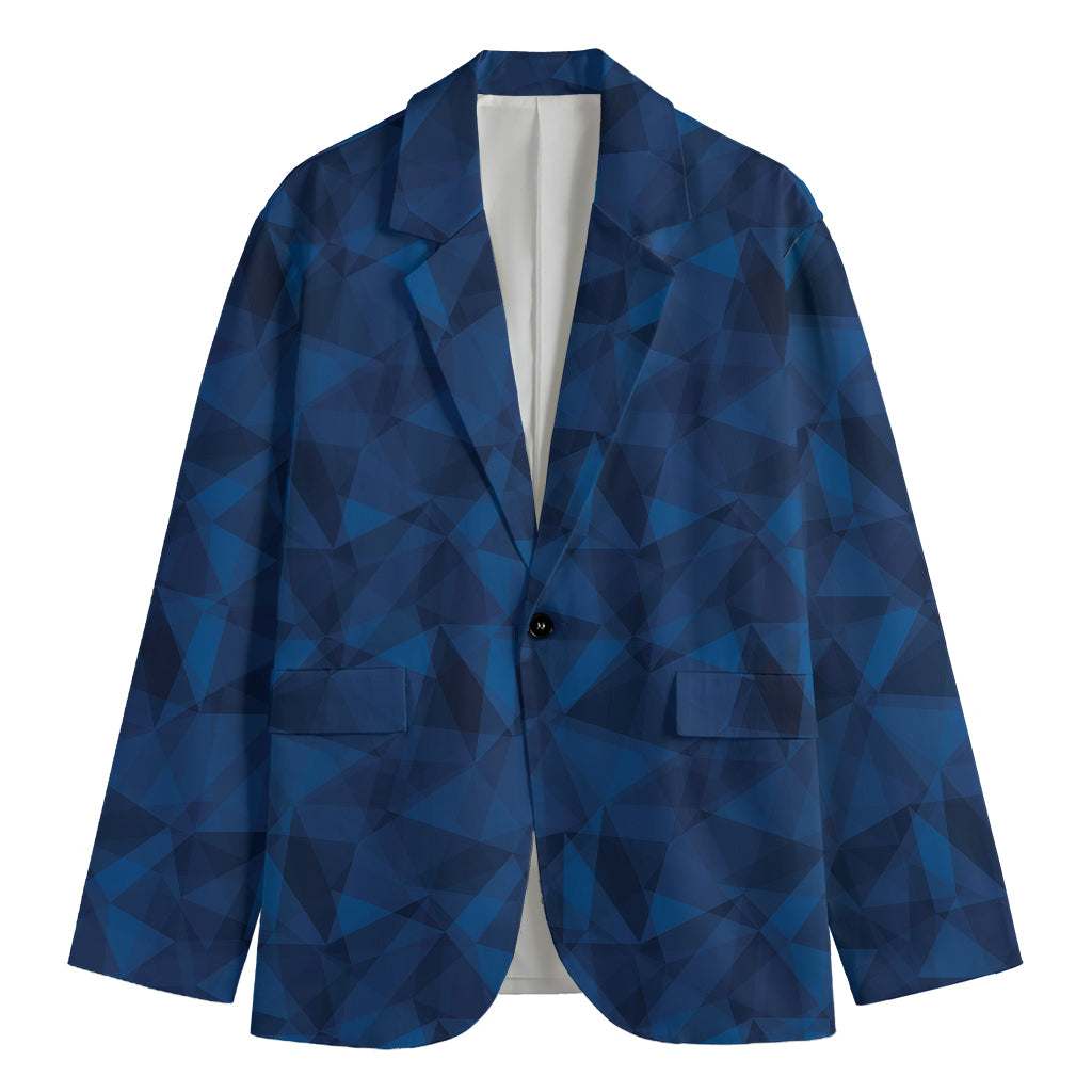 Blue Polygonal Geometric Print Men's Cotton Blazer