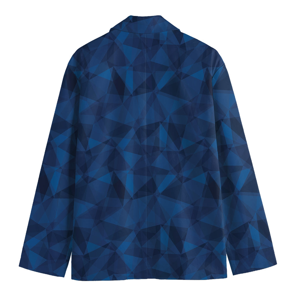 Blue Polygonal Geometric Print Men's Cotton Blazer