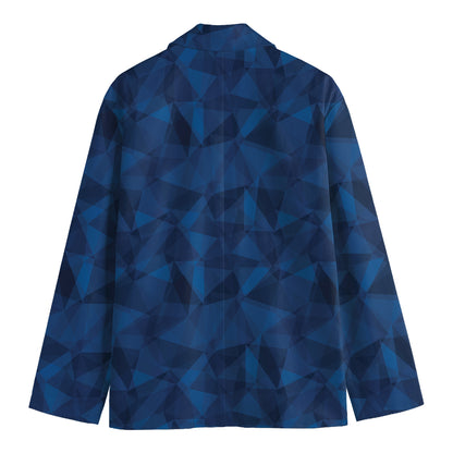 Blue Polygonal Geometric Print Men's Cotton Blazer