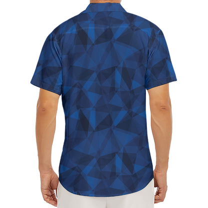 Blue Polygonal Geometric Print Men's Deep V-Neck Shirt
