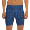 Blue Polygonal Geometric Print Men's Long Boxer Briefs