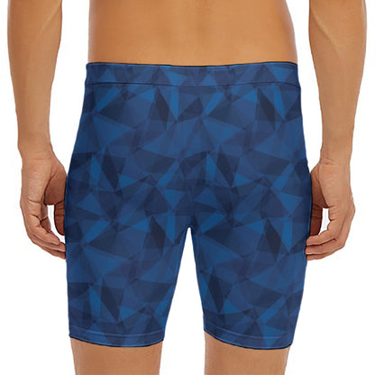 Blue Polygonal Geometric Print Men's Long Boxer Briefs