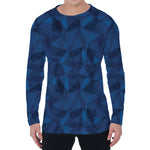 Blue Polygonal Geometric Print Men's Long Sleeve T-Shirt