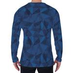 Blue Polygonal Geometric Print Men's Long Sleeve T-Shirt