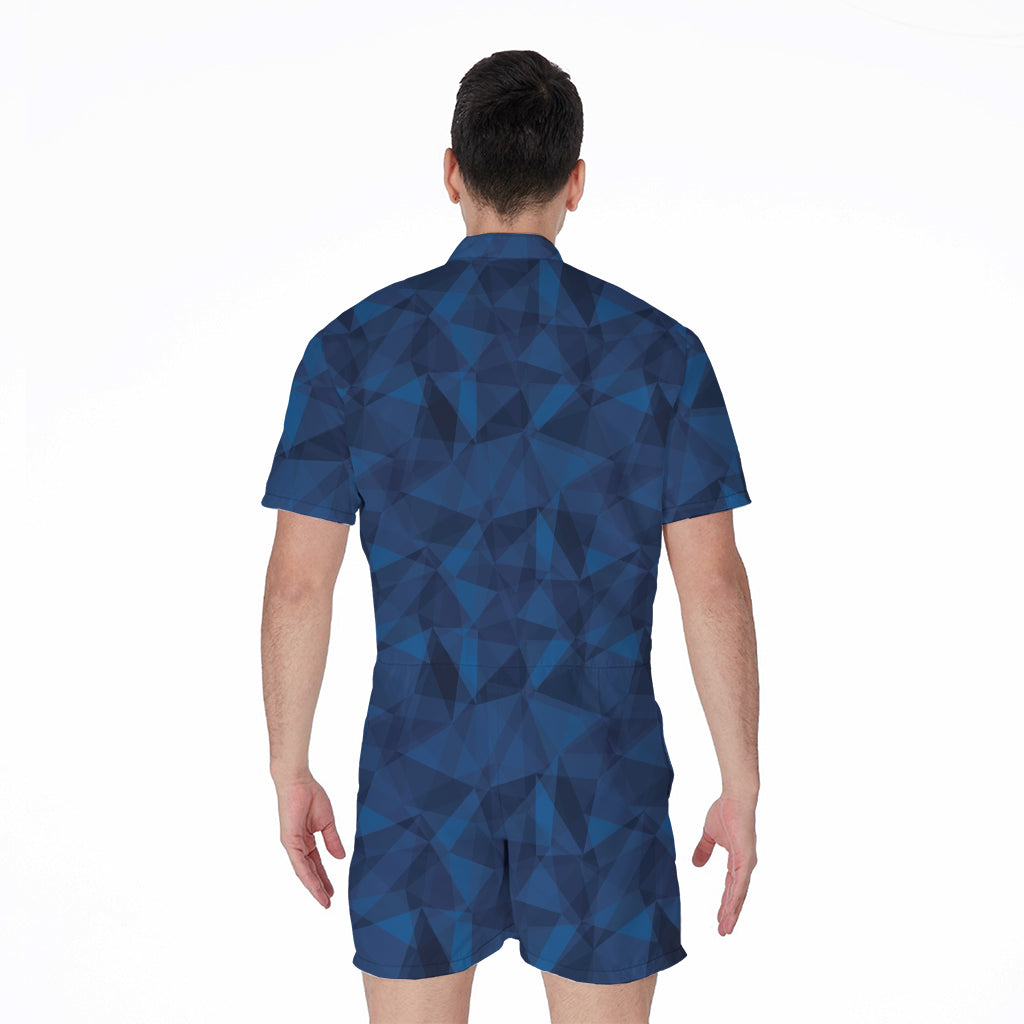 Blue Polygonal Geometric Print Men's Rompers